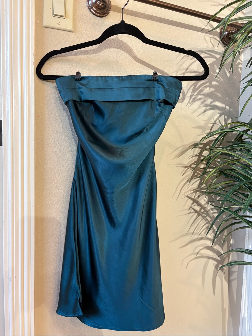 Strapless Satin Cocktail Dress in Teal Realtix XS